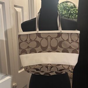 Coach Brown and Cream Signature Tote